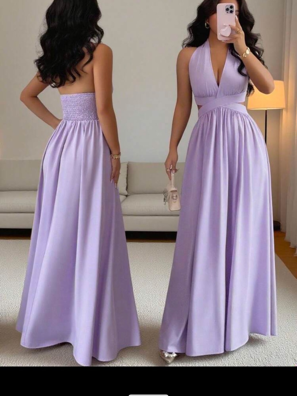 Halter V-Neck Maxi Dress in Lilac
